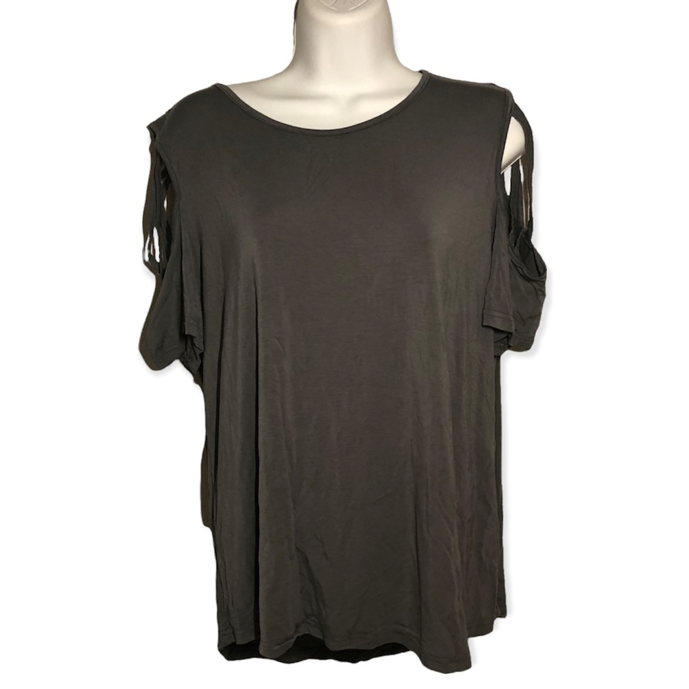ADREAMLY cut out Cold Shoulder short sleeve top shirt steel Grey women 2x